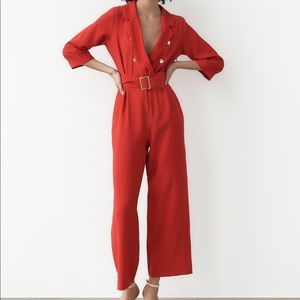 ZARA RED BELTED WRAP JUMPSUIT